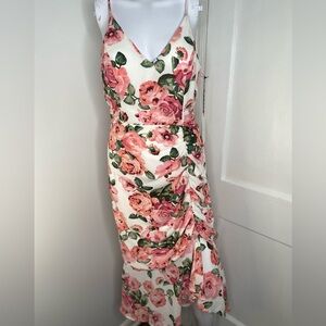 LEITH Nordstrom NWT Pink Floral Ruched Ruffled Midi Dress